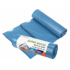 Worki na śmieci z taśmą 120L niebieskie 10 sztuk LDPE RAVI
